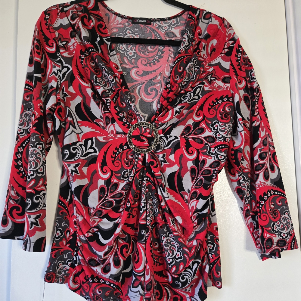 CoCoMa  Red and Black Paisley Blouse